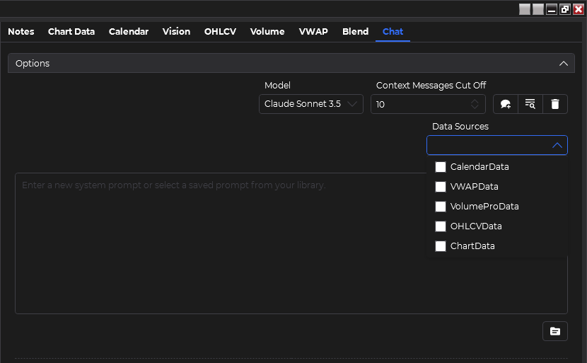 ChartGPT-Chat Tab - Options